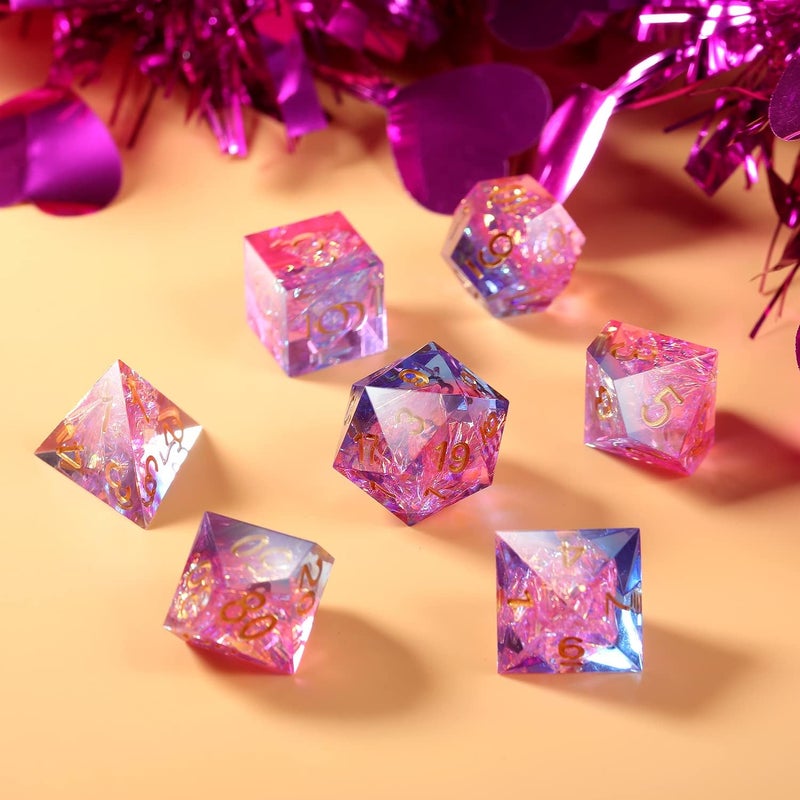 DNDND DND Dice Set, 7 PCS Sharp Edge Dice with Gorgeous Gife Case for D&D Dungeons and Dragons (Tranlucent Pink Mixed Blue) - Image 3